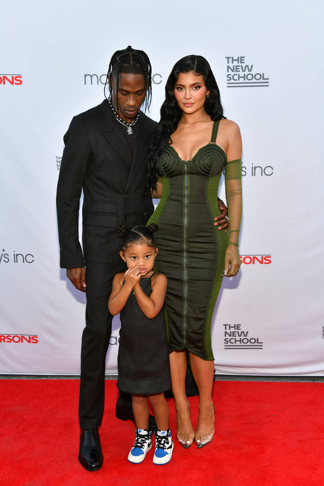 Travis Scott, Kylie Jenner, and Stormi Webster attend the The 72nd Annual Parsons Benefit at Pier 17 on June 15, 2021 in New York City.