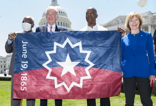 The Juneteenth flag includes an exaggerated star of Texas “bursting with new freedom throughout the land.”