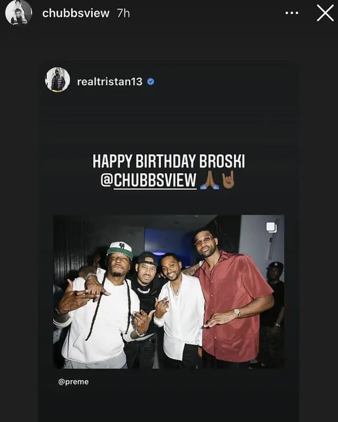 Chubbz shares a photo from his birthday Bash with Tristan Thompson and a few others.