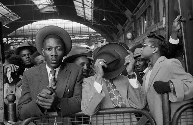 West Indian immigrants arrive at Victoria Station, London, after their journey from Southampton Docks in 1956.