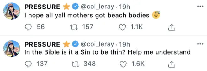 Coi Leray claps back at people body-shaming her on Twitter.