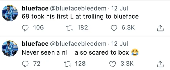 Blueface taunts Tekashi 6ix9ine on Twitter.
