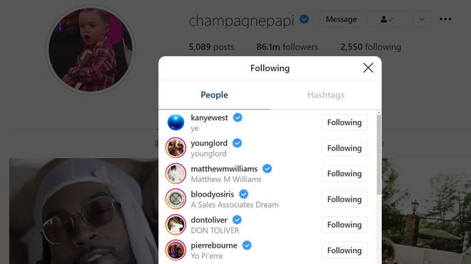 Drake now follows Kanye on Instagram