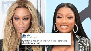 Tyra Banks hilariously roasted for wearing formal gown in hot tub with Megan Thee Stallion