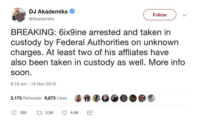 At least two of 6ix9ine's former Tr3yway team have been arrested as well.