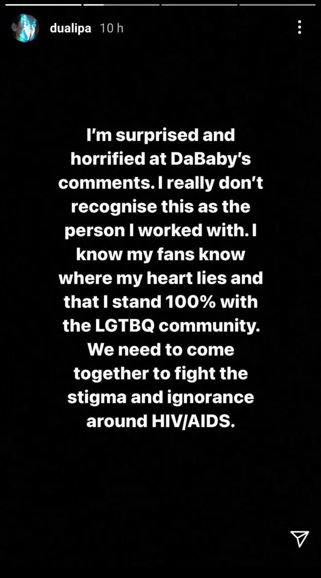 Dua Lipa spoke on DaBaby's Rolling Loud comments