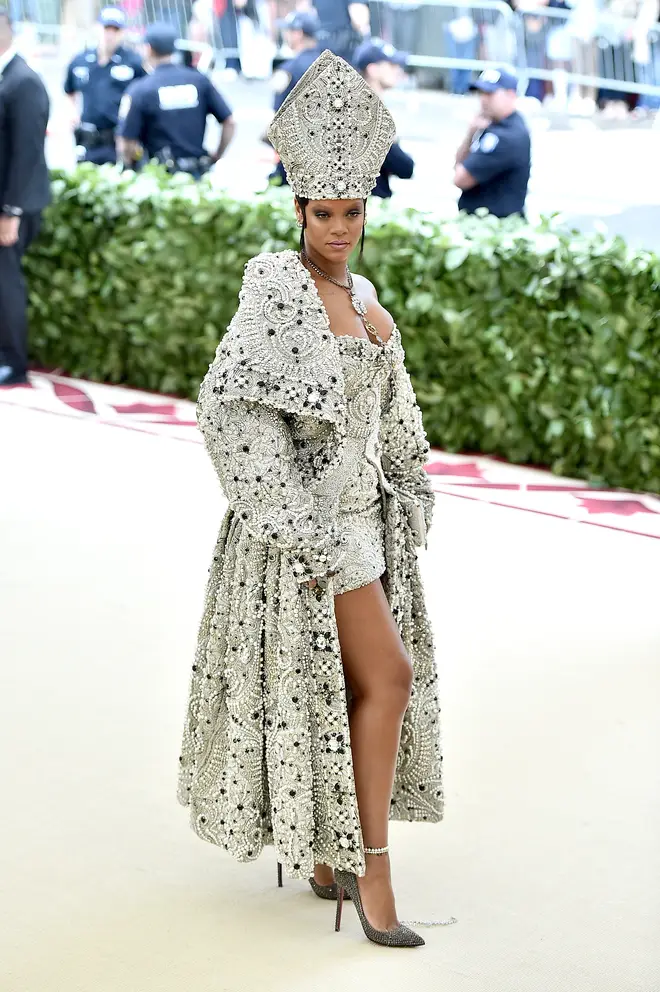 Rihanna attends the Heavenly Bodies: Fashion & The Catholic Imagination Costume Institute Gala in 2018.