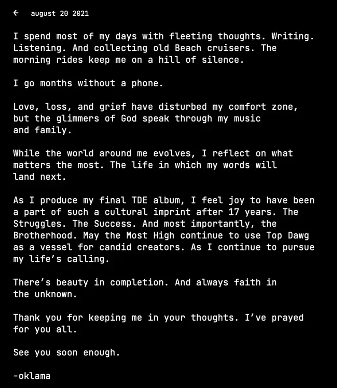 Kendrick&squot;s letter promises music "soon enough"