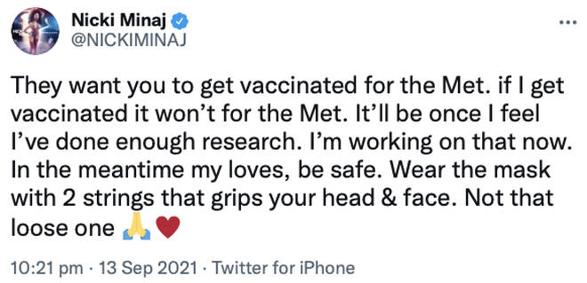 Nicki Minaj reveals she will do more research to decide whether she will get the COVID-19 vaccine or not,