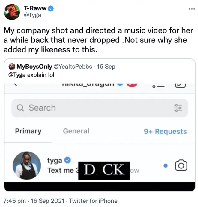 Tyga responds to Nikita leaking his DM.