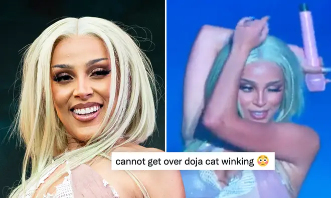 Doja Cat sends fans wild with viral TikTok of her winking and dancing on stage.