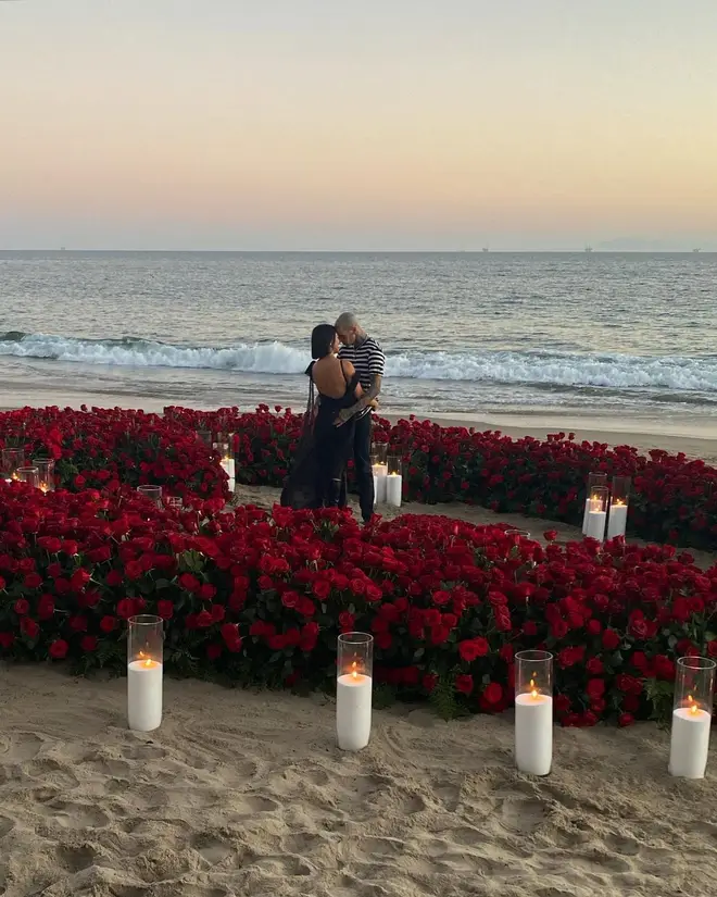 Travis proposed to Kourtney at a beachside hotel in Montecito.