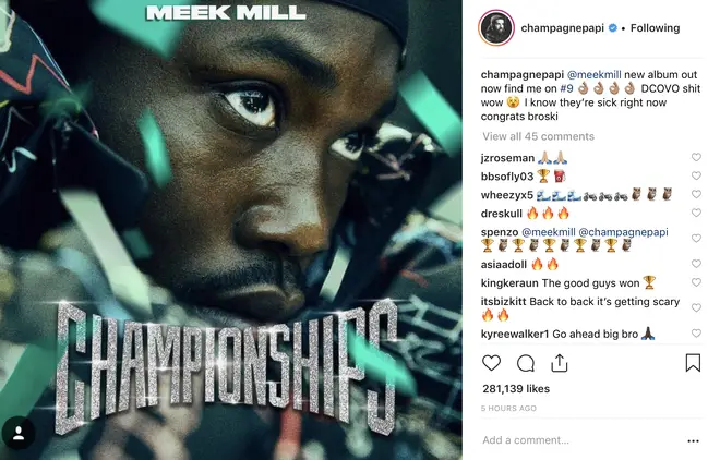 Drake promoted Meek's new album on social media.