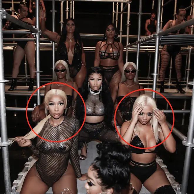 Baddie Gi and Jade, circled, link up with Nicki in 'Good Form'.