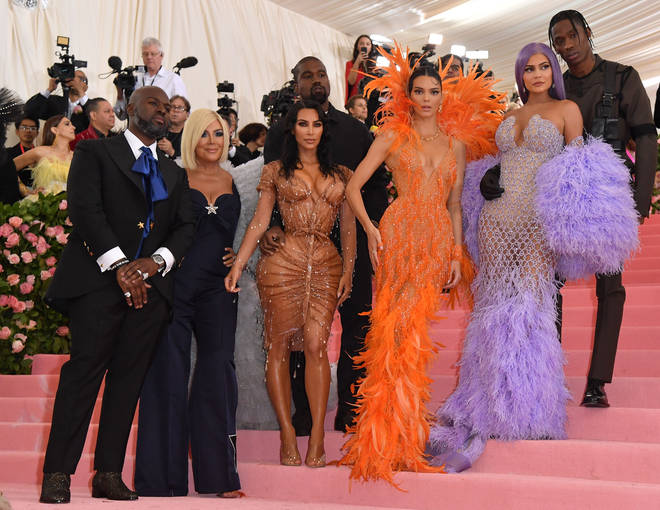 Corey Gamble, Kris Jenner, Kanye West, Kim Kardashian West, Kendall Jenner, Kylie Jenner and Travis Scott arrives for the 2019 Met Gala at the Metropolitan Museum of Art