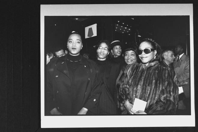 Malcolm X wife Dr. Betty Shabazz (fourth left) pictured with her daughters (left to right) Malaak, Malikah, Ilyasah & Qubilah