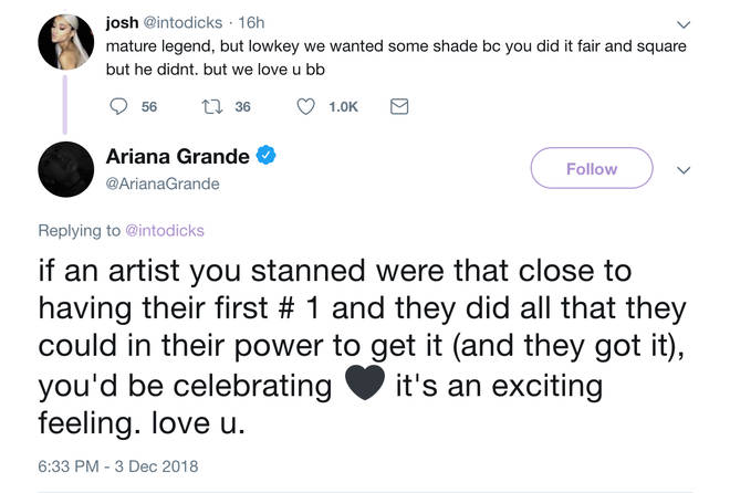 Ariana Grande hit back at a fan who wanted her to throw shade at Travis Scott