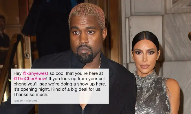 Kanye West and his wife Kim Kardashian attend The Cher Show on Broadway.