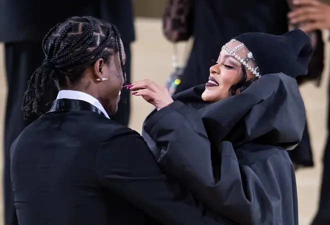 A$AP Rocky and Rihanna attend The 2021 Met Gala Celebrating In America: A Lexicon Of Fashion on Sept 13, 2021.