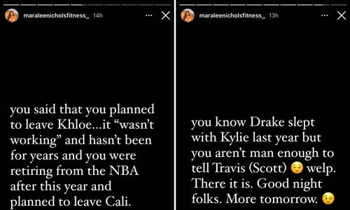 Screenshots of Tristan Thompson's Baby Mama exposing Drake and Kylie's affair