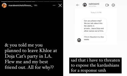 Screenshots of Tristan Thompson's Baby Mama exposing Drake and Kylie's affair