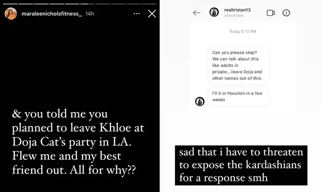 Screenshots of Tristan Thompson's Baby Mama exposing Drake and Kylie's affair