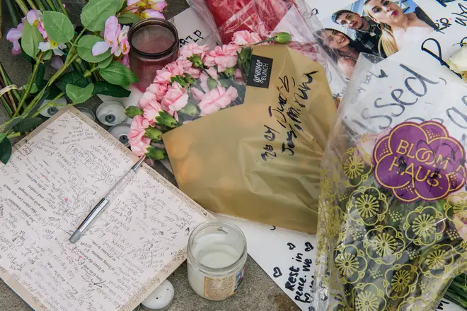 A memorial for the people who lost their lives at Astroworld Festival is displayed outside of NRG Park , in Houston.