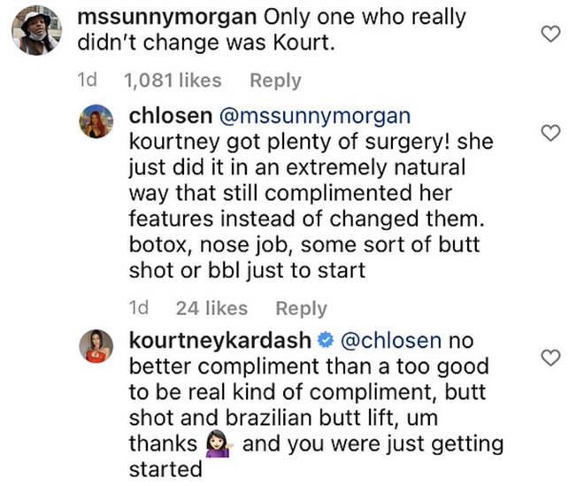 Kourtney Kardashian clapped back at a fan who accused her of having plastic surgery.