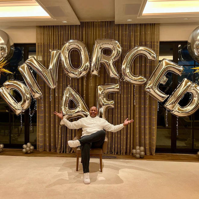 Breyon Prescott shares image of Dr.Dre with extravagant 'Divorced AF' balloons.