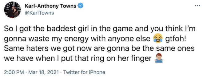 Karl-Anthony Towns shuts down cheating allegations on Twitter