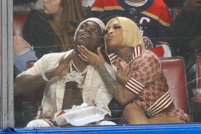Rapper Kodak Black and fiancé Mellow Rackz at the Vancouver Canucks v Florida Panthers in Florida on January 11, 2022