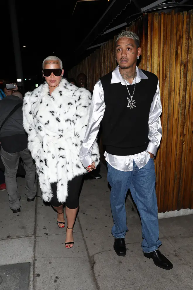 Amber Rose and Alexander Edwards are seen at The Nice Guy on April 9, 2021 in Los Angeles, California