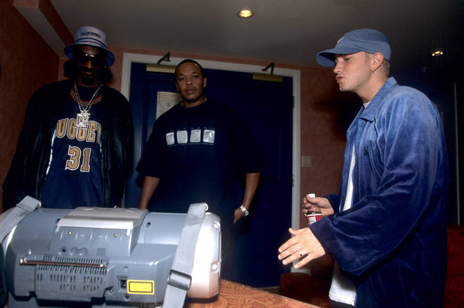 Hip-hop legends Snoop Dogg, Dr. Dre and Eminem