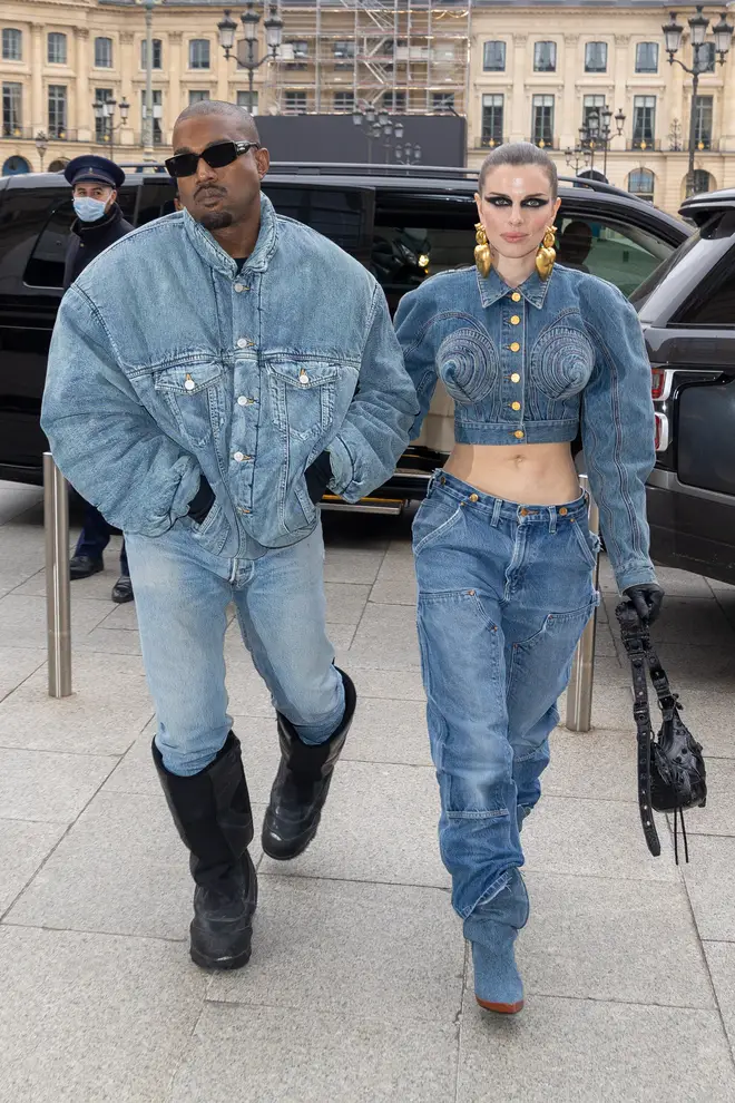 Julia Fox and Kanye West at the Kenzo : Photocall - Paris Fashion Week - Menswear F/W 2022-2023