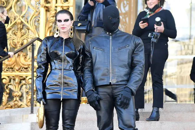 Julia Fox and Ye attend the Schiaparelli Haute Couture Spring/Summer 2022 show as part of Paris Fashion Week on January 24, 2022