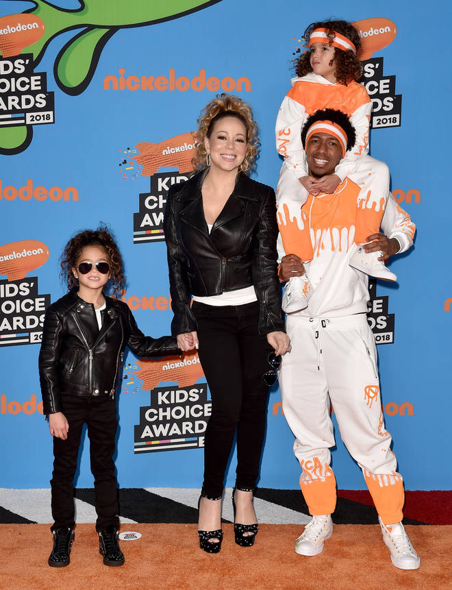 r Mariah Carey, Nick Cannon, daughter Monroe Cannon and son Moroccan Cannon attend Nickelodeon's 2018 Kids' Choice Awards at The Forum on March 24, 2018 in Inglewood, California