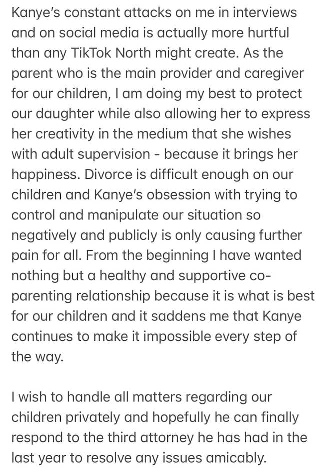 Kim Kardashian responds to Kanye's rant over daughter North's TikTok