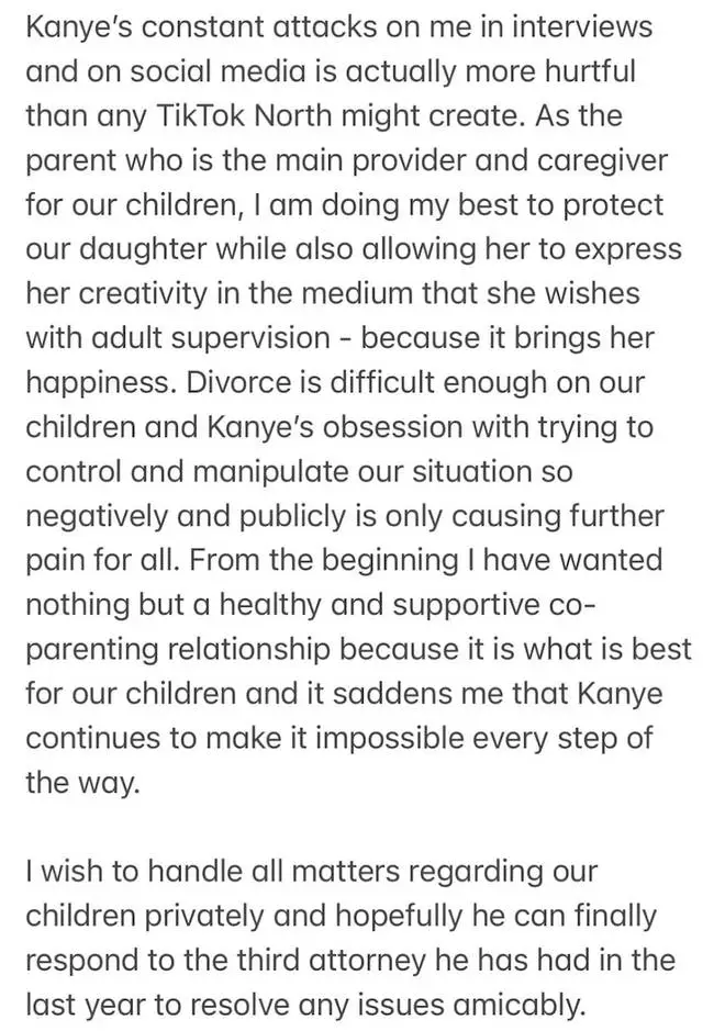 Kim Kardashian responds to Kanye's rant over daughter North's TikTok