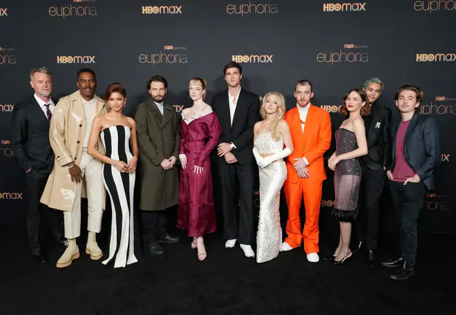 The cast of Euphoria at the season 2 red carper premiere on January 05, 2022 in Los Angeles