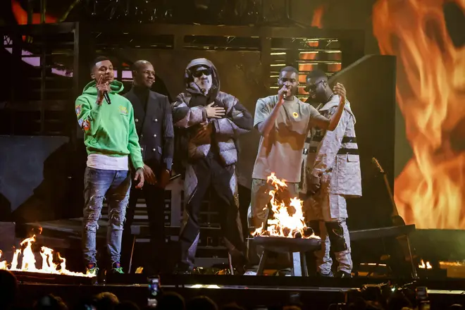 Dave performing In The Fire alongside Fredo, Ghetts, Giggs & Meekz at the BRIT Awards 2022