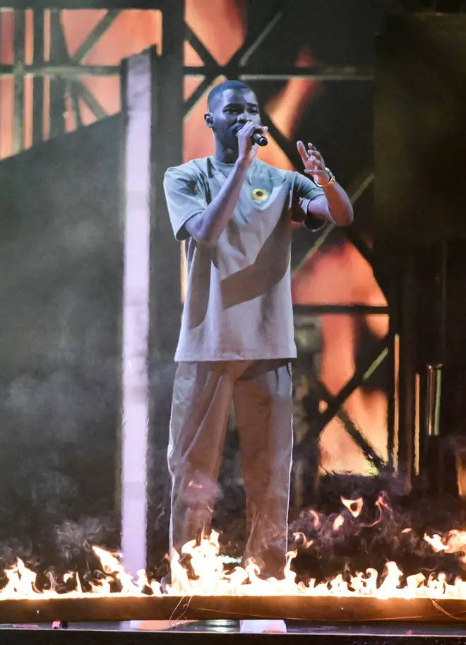 Dave performing 'In The Fire' at the BRIT Awards 2022