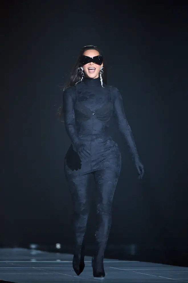 Kim Kardashian spotted wearing a black catsuit during the 2021 People's Choice Awards.