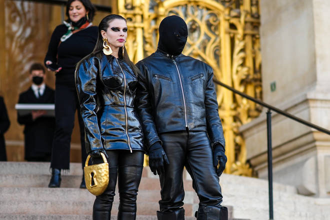Julia Fox and Ye spotted outside Schiaparelli, during Paris Fashion Week on January 24, 2022.