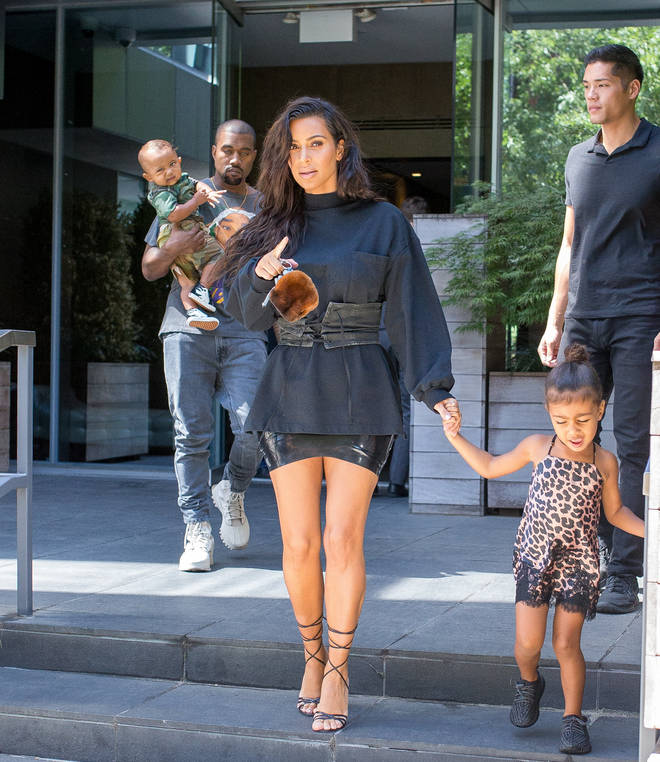 Kim Kardashian and Kanye West with their children spotted in New York City on August 29, 2016
