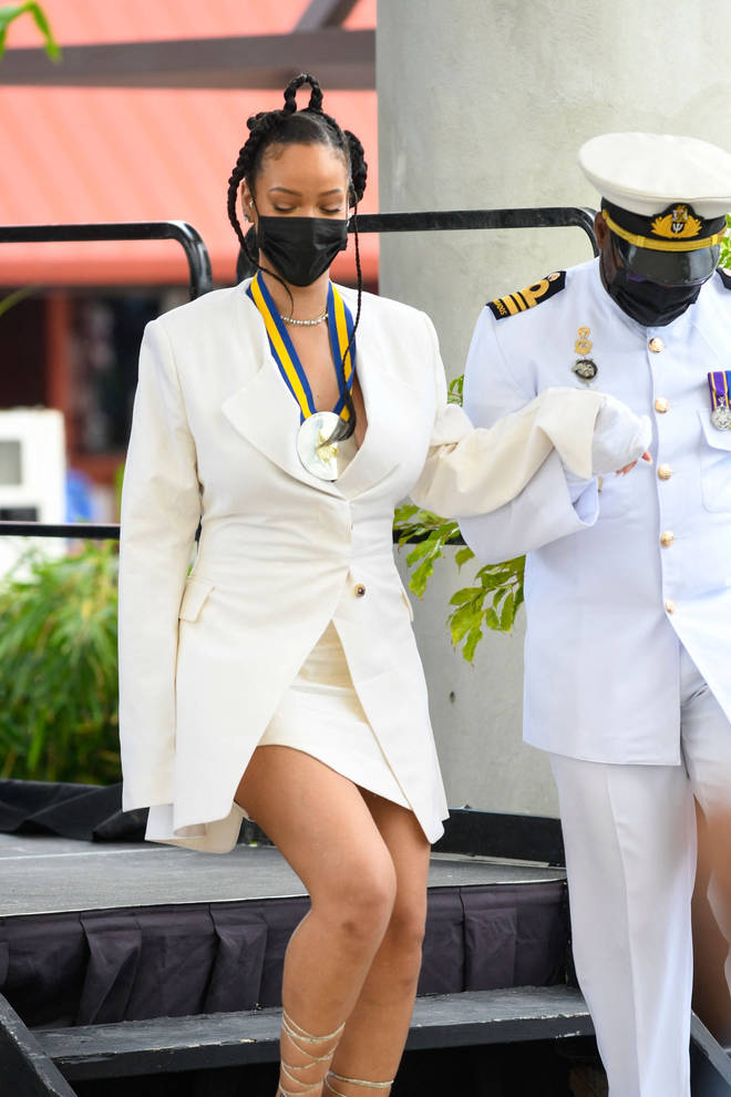 Rihanna at the Barbados 11th National Hero during the National Honors ceremony and Independence Day Parade at Golden Square Freedom Park in Bridgetown, Barbados, on November 30, 2021