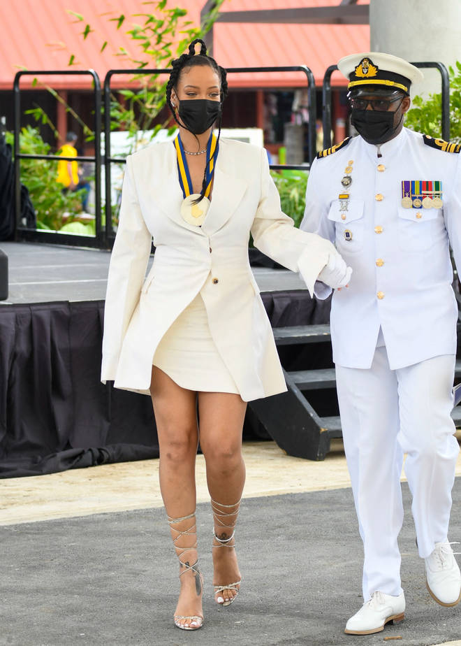 Rihanna at the Barbados 11th National Hero during the National Honors ceremony and Independence Day Parade at Golden Square Freedom Park in Bridgetown, Barbados, on November 30, 2021