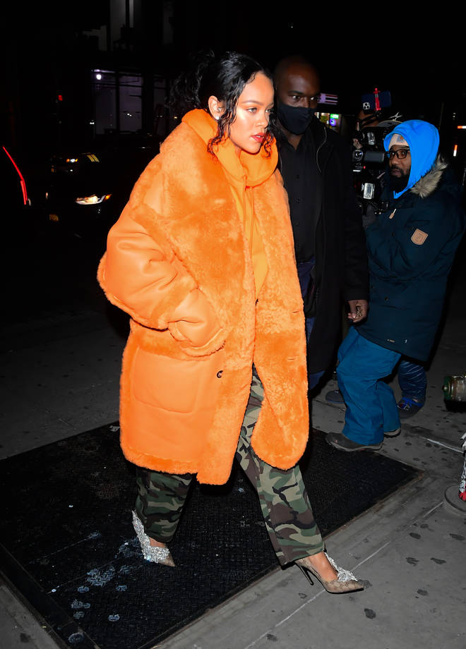 Rihanna is seen arriving at "Flight Club" on January 26, 2022 in New York City
