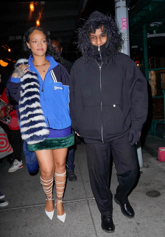 Rihanna and A$AP Rocky depart Pastis Restaurant on January 28, 2022 in New York City