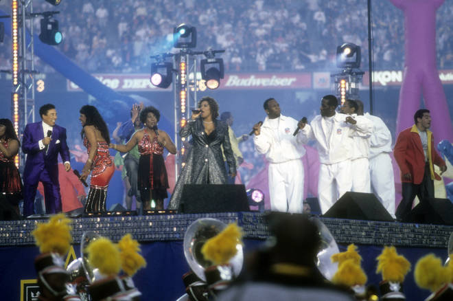 Queen Latifah, Smokey Robinson, Martha Reeves and Boyz II Men Perform At Halftime Of Super Bowl XXXII