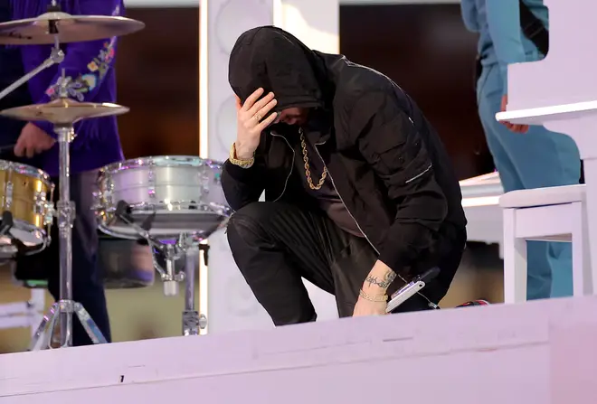Eminem performing during the Pepsi Super Bowl LVI Halftime Show